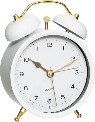 Atmosphera tafelklok Gaston - wit - dia 10 cm - metaal/glas - rond - klassiek/chic wekker model