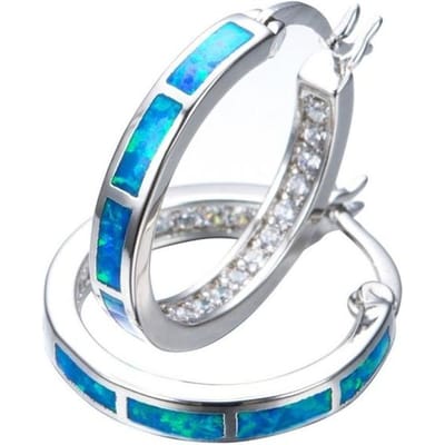 Klassieke vrouwelijke imitatie blauwe vuuropaal ronde creolen voor vrouwen accessoires bruiloft verloving bruiloft feest sieraden cadeau white