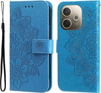 Hoesje Geschikt voor Oppo A5 Pro - Mandala Book Case met Pasjeshouder - Beschermhoes met Portemonnee Blauw