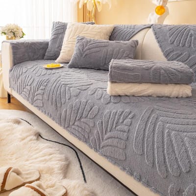 Shu Velveteen Bladeren Bankhoes Scandinavisch Verdikken Effen Kleur L-type Bankhoes Antislip Eenvoud Bankbeschermer voor Woonkamer 70x70cm 1pcs