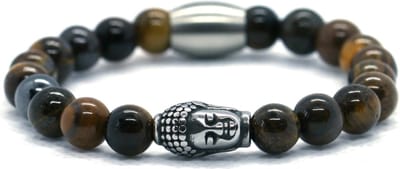 IbizaMen KIDS- jongens - armband - edelsteen - tijgeroog - 6mm - buddha RVS