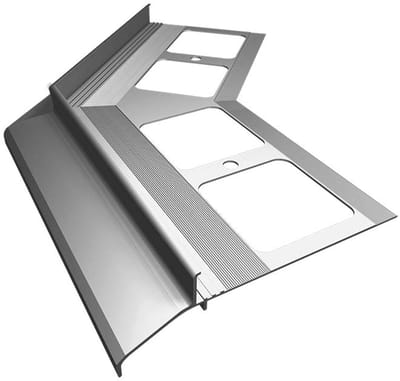 Renoplast® aluminium hoek 135° voor dakgoot profiel K30 grijs | Afwerking van terrassen en balkons | Tegelvloeren op lijmmortel | Waterafvoersystemen hoekprofiel | bescherming tegen corrosie