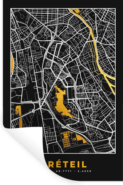 Muurstickers - Sticker Folie - Plattegrond – Stadskaart – Créteil - Frankrijk - Kaart - 20x30 cm - Plakfolie - Muurstickers Kinderkamer - Zelfklevend Behang - Zelfklevend behangpapier - Stickerfolie