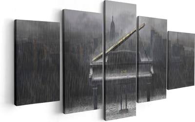 Artaza Canvas Schilderij Vijfluik Piano in de Regen voor een Stad - 100x50 - Foto Op Canvas - Canvas Print
