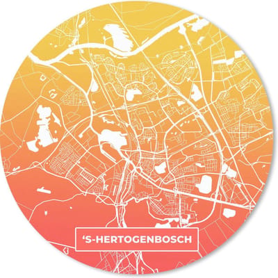 Muismat rond 20x20 cm - Mousepad Stadskaart - 's-Hertogenbosch - Geel - Oranje - Ronde muismatten