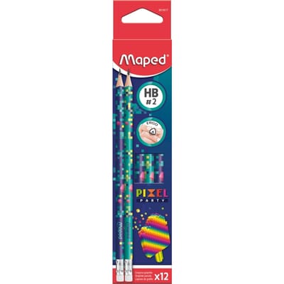 Grafietpotlood Maped Pixel Party met gum set à 12 stuks assorti | 12 stuks