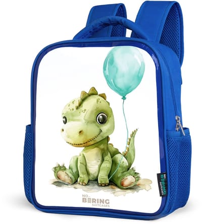 NoBoringSuitcases.com® - Rugzak blauw - Schooltas jongens - Dino met blauwe ballon - Kinder rugtas jongen - Boekentas kind - Kinderrugzak voor school - Schoolrugzak