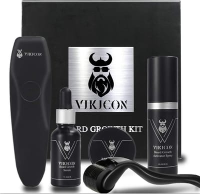 4-delige baardgroeikit iFoulki, baarddermaroller + baardgroeispray + baardgroeiserumolie + baardbalsem, perfect cadeau voor mannen