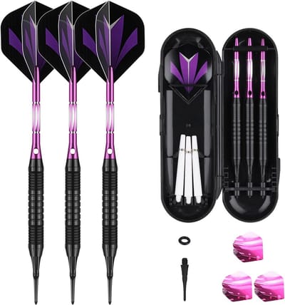 Softdartpijlen Set 18 Gram Kunststof Punten met Aluminium Schachten en Etui