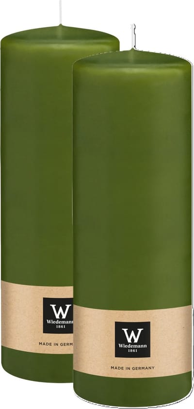 Wiedemann Cilinderkaars/stompkaars - 2x - olijfgroen - 20 x 7 cm - 103 branduren - zuilkaarsen
