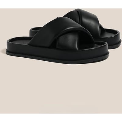 Sandales d'été pour femmes, tendance, à brides croisées, plates, pour les vacances, la plage, chaussures d'extérieur pour femmes, cuir souple, bout ouvert, pantoufles pour dames 35 noir