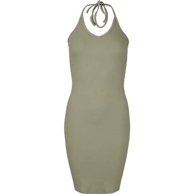 Urban Classics Midi-jurk - Ladies Rib Jersey Neckholder Dress - XS tot XL - voor Vrouwen - olijf