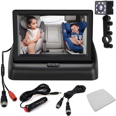 Baby Autospiegel - Nachtzicht Monitor - Veilig Reizen - Verstelbare Camera - 4.3 Inch HD - Zwart