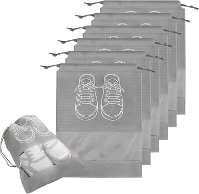 Thijox - 6 Stuks Grote Schoenenzakken - Stofdichte Schoenentassen met Trekkoord, Transparante Sleuf, Draagbare Waterdichte Organizer voor Koffer, Spor