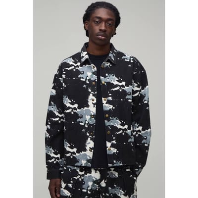Oversized Boxy Overhemd Met Vervormde Camo Print | Green | Size XS