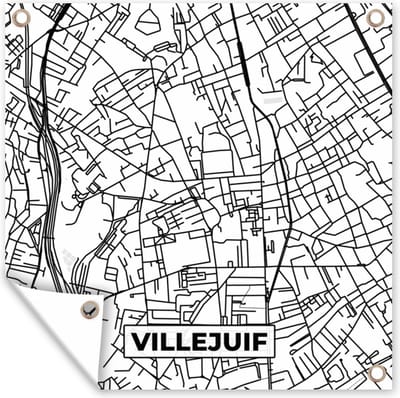 Tuin poster Stadskaart - Villejuif - Plattegrond - Kaart - Frankrijk - Zwart wit - 200x200 cm - Tuindoek