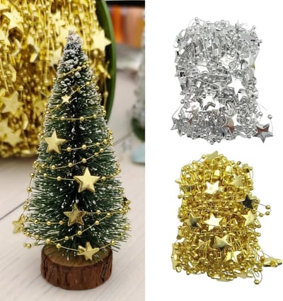 Kerst Bead Garland 10m met Gouden en Zilveren Sterren, Parelsnoer voor Kerstboom, Feestdecoratie en DIY Sieraden Maken