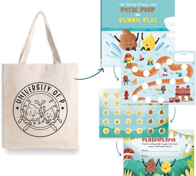Pakket voor zindelijkheidstraining voor jongens - compleet beloningssysteem met leesboekje, stickers (3x), plasdiploma, plaskaarten (2x brandweerkaart), tas en kleurplaat