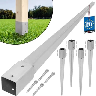 KOTARBAU® 4 stuks Paalhouder met Punt, Paalvoet, Verzinkt Staal, 75 cm, Zilver, 71 x 71 mm, Puntpaalhouder, Paalhouder voor Schutting, Tuinpalen Hout Inslag, Duurzaam