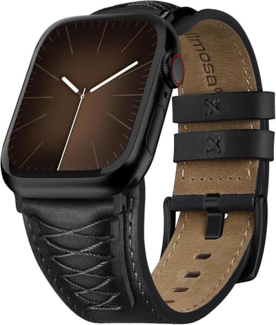 Echte leren horlogeband voor Apple Watch Ultra 3/2, Series 11/10, 9/8/7, SE/6/5/4 - Ergonomische vervangband voor mannen, stijlvol en comfortabel