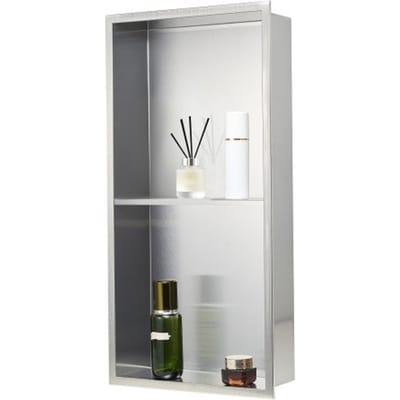 VEVOR Douchenis, 10,16 x 33,02 x 63,5 cm, Dubbellaagse Wandnis met Uitholling, RVS Shampoo Opberger, Doucheplank, Zilver voor Badkamer
