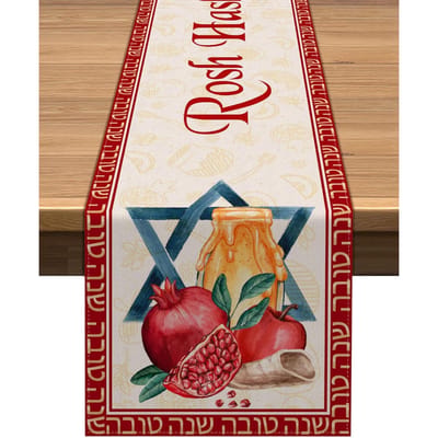 Rosh Hashanah Granaatappel Honing Linnen Tafelkleed Joodse Feestdecoratie Shana Tova Joods Nieuwjaar Huis Keukentafel Decor 150x33cm
