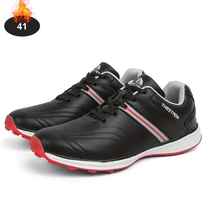 Livano Golfschoenen Heren - Golfkleding - Golfschoenen Antislip - Waterdicht - Golfen - Zwart/Rood - 41