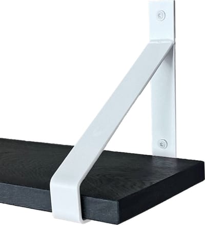 GoudmetHout® Wandplank Industrieel - 40 x 20 cm Muurplank - Zwart Eiken Hout - Decoratie Wandrek & Boekenrek - Hangplank Keuken - Wall Shelf + 2 Mat Witte Plankdragers van Staal