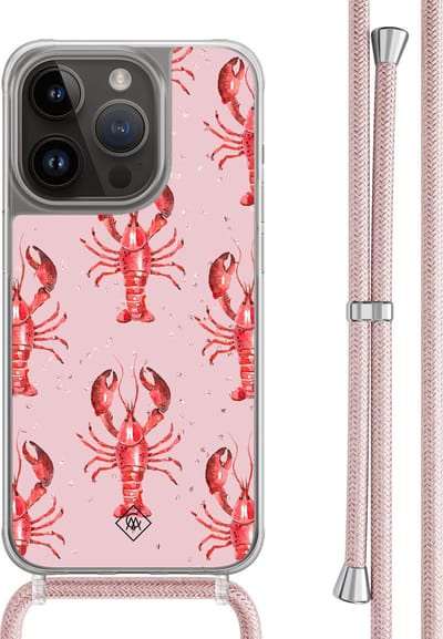 Casimoda® hoesje met rosegoud koord - Geschikt voor iPhone 13 Pro - Lobster - Afneembaar koord - TPU/polycarbonaat - Roze