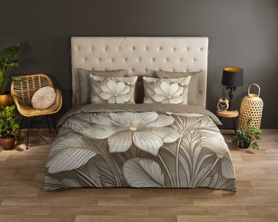 Good Morning dekbedovertrek bloemen - 2 persoons 200x200/220 cm - Zand - 100% Katoen renforc�