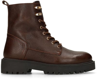 Manfield - Dames - Bruine leren veterboots - Maat 36
