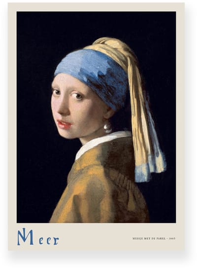 Poster 20x30 cm - Meisje met de Parel - Johannes Vermeer - Oorring - Blauw - Geel - Beige - Klassiek - Portret - Muurdecoratie - Wanddecoratie
