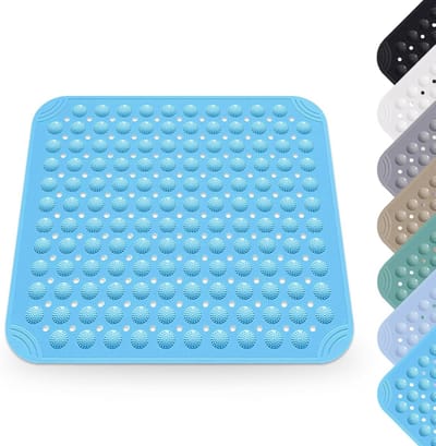 Non-Slip Douchematt, 80 x 80 cm - Afneembaar en Wasbaar Douchematt voor Sauna - Inclusief 2 Haakjes, Zee Blauw