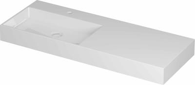 INK United porseleinen wastafel links met 1 kraangat, porseleinen click-plug en verborgen overloop systeem 120 x 45 x 11 cm, glanzend wit