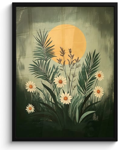 Poster in lijst - Fotolijst 50x70 cm - Posters - Bloemen - Bladeren - Zon - Groen - Posterlijst zwart - Decoratie - Wanddecoratie woonkamer - Muurdecoratie slaapkamer