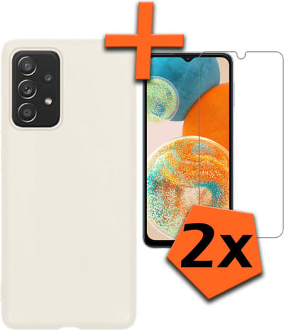 Hoes - Met 2x Screenprotector - Geschikt voor Samsung Galaxy A23 - Sterk & Shockproof - Back Cover - Siliconen Case - Telefoon Hoes - Wit
