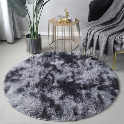 Pluche pluizig tapijt rond - modern woonkamer meisjes slaapkamer - zacht pluizig - donkergrijs Ø 120 cm