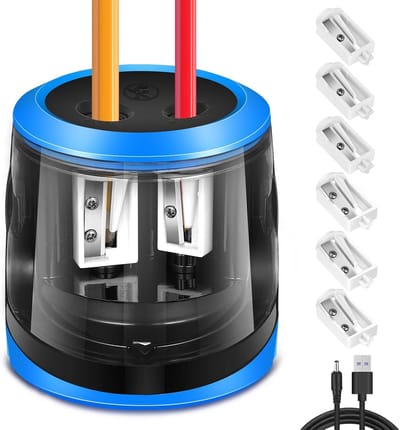 Elektrische Puntenslijper - Circulaire - Voor Potloden met 2 Gaten - Met Accu en USB Aansluiting - Voor Kinderen en Kunstenaars