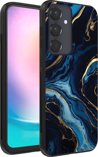 Smartphonica Telefoonhoesje voor Samsung Galaxy A24 4G met marmer opdruk - TPU backcover case marble design - Goud Blauw geschikt voor Samsung Galaxy A24 4G