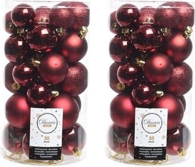 Decoris kerstballen - 60x st - donkerrood - 4-5-6 cm - kunststof - kerstversiering