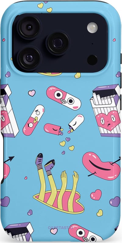 Casetastic hoesje geschikt voor Apple iPhone 17 Pro - MagSafe - Dubbellaagse bescherming - Liefdespil - Fashion Case - Lichtblauw Lichtgrijs Lila Roze