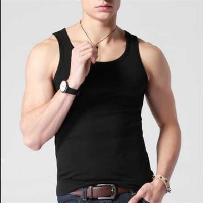 Mouwloze tanktop Heren Sport Casual ondershirt Effen kleur Dieptepunt Stretch Fitness Panty Sport Cross-rail hardloopshirt 3XL zwart