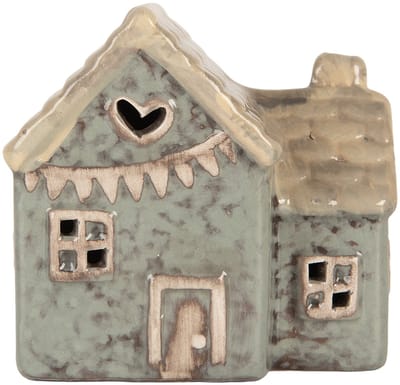 Clayre & Eef Decoratie Huis met LED LED 8x6x8 cm Groen Keramiek