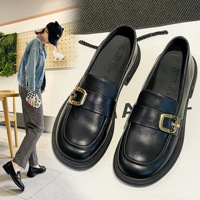Mary Jane Loafers Dames Lente Britse Stijl Casual Ondiep Mond Studenten Enkele Schoenen Kleine Geurige Wind Zijgesp Kleine Leren Schoenen 40 gray