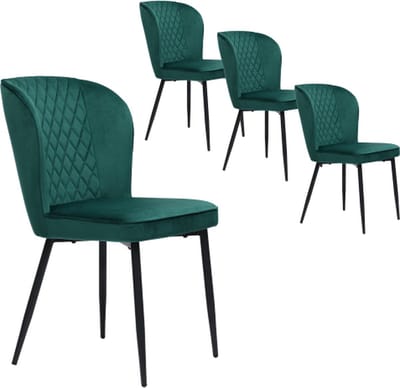 Eetkamerstoel (4 stuks) Donkergroen Fluwelen Gestoffeerde stoel met rugleuning Metalen frame