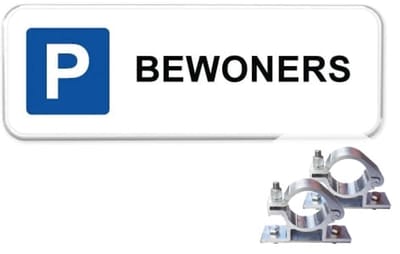 Parkeerbord Bewoners 1 - Weerbestendig Aluminium - 40x15 cm - Bevestiging: Met paalbeugels Ø48mm