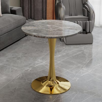 MODFU Ronde Bijzettafel - Modern Minimalistisch - Voor Woonkamer Of Eethoek - Kunststeen - Goud