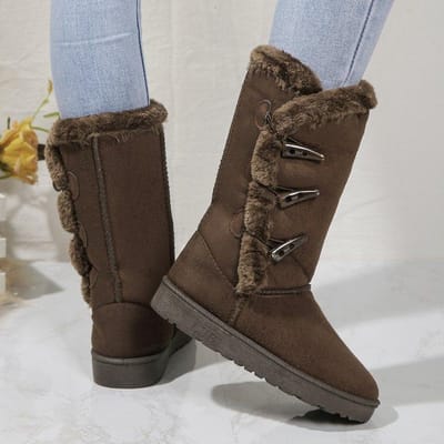 Klassieke Pluche Sneeuwlaarzen en Kuit Dameslaarzen Wol Dameslaarzen Warme Winterschoenen Winter Nieuwe Dames Schoenen 40 bruin