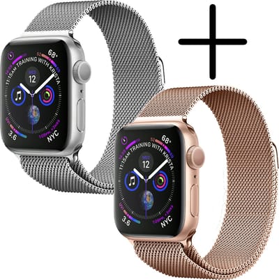 Milanees Bandje Geschikt voor Apple Watch 7 45 mm Milanees Bandje - Band Geschikt voor Apple Watch 7 45 mm Met Magneetsluiting - Zilver & Rose Goud