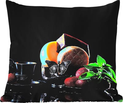 Tuinkussen - Rustiek - Fruit - Kaas - Tafel - Stilleven - 40x40 cm - Weerbestendig